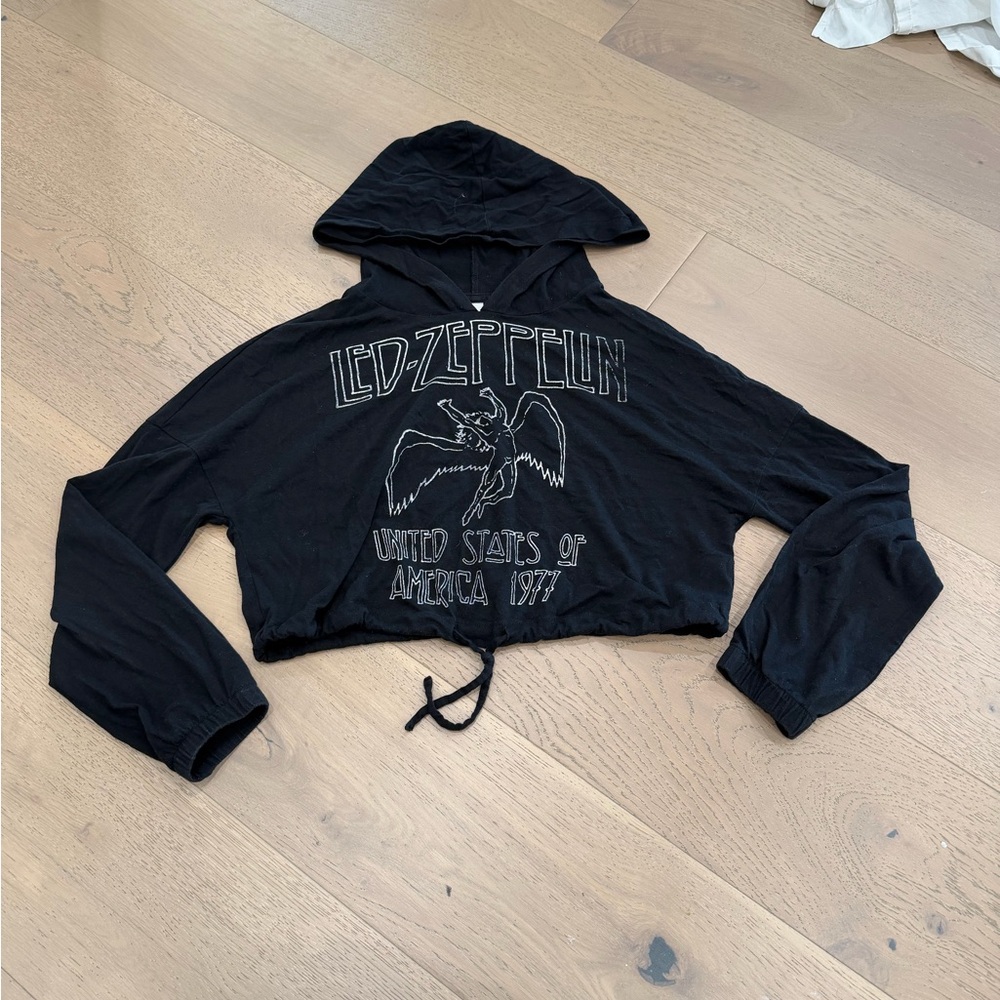 Led Zeppelin Black Cropped Hoodie